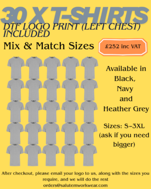 30x T‑Shirts – DTF Logo Print (Left Chest) Included